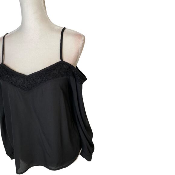 paper crane off shoulder blouse Top chiffon black sz m long sleeve - Picture 3 of 12